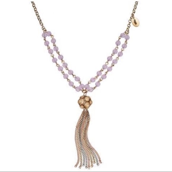 JUICY COUTURE Y-Necklace Fringe Long Statement Bohemian Festival Purple - Picture 1 of 2